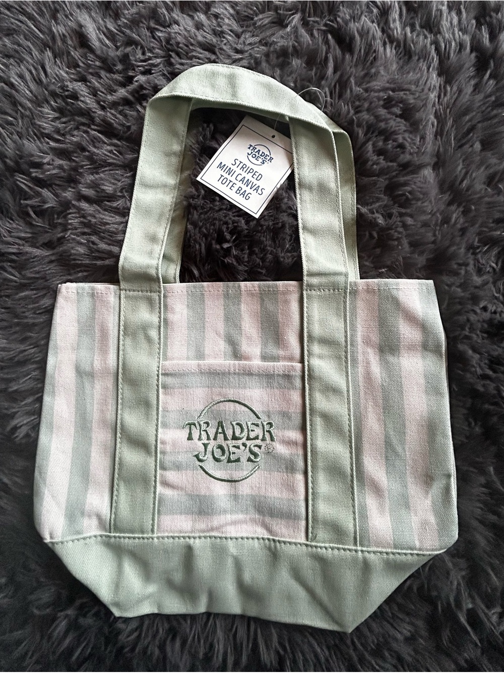 Trader Joe’s Striped Mini Canvas Tote Bag Green/Cream Limited Summer 2026Edition